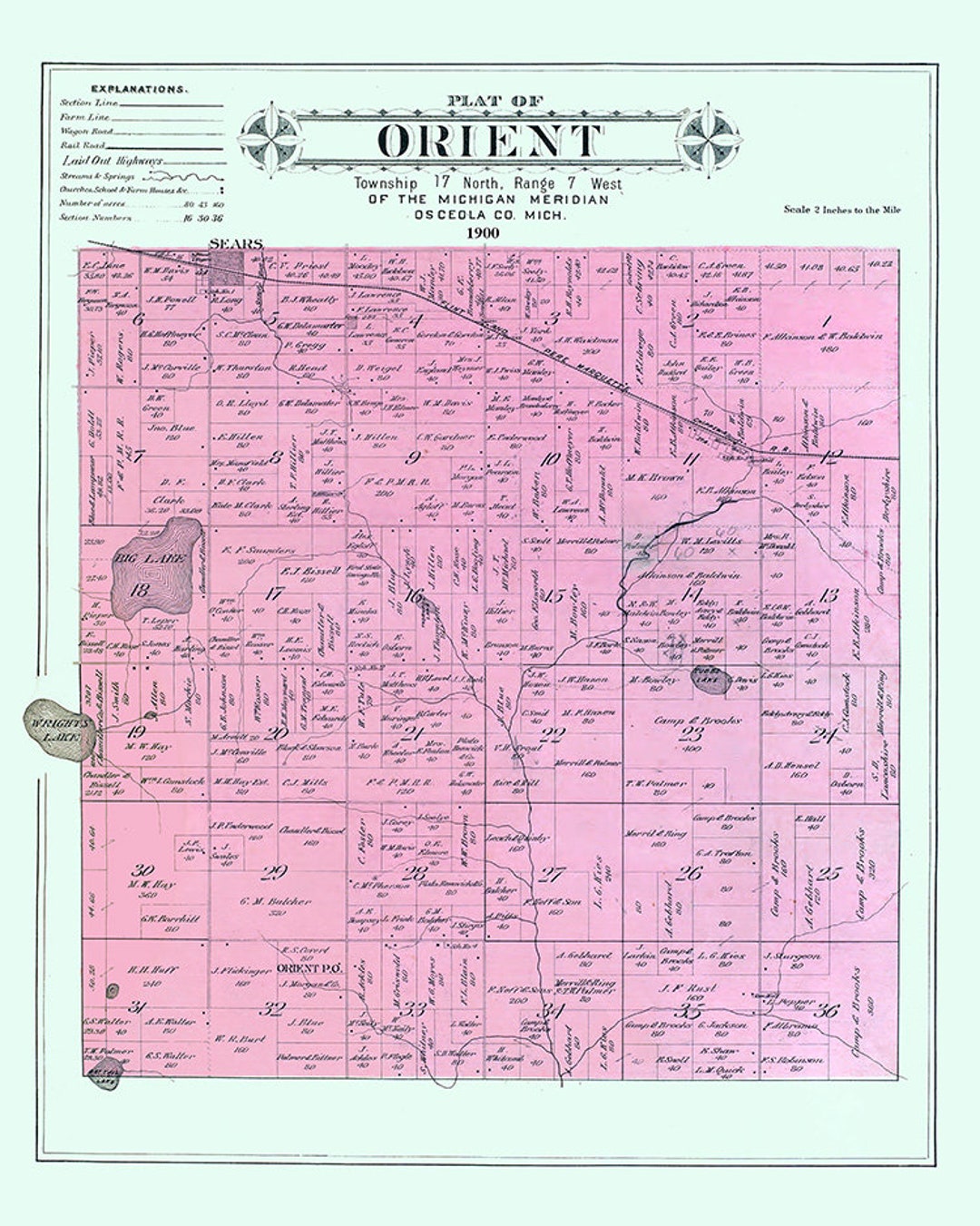 1900 Map of Orient Township Osceola County Michigan Etsy