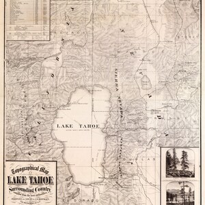 1874-Karte von Lake Tahoe und Umgebung