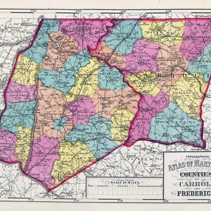 1873 Carte de Carroll et du comté de Frederick, Maryland