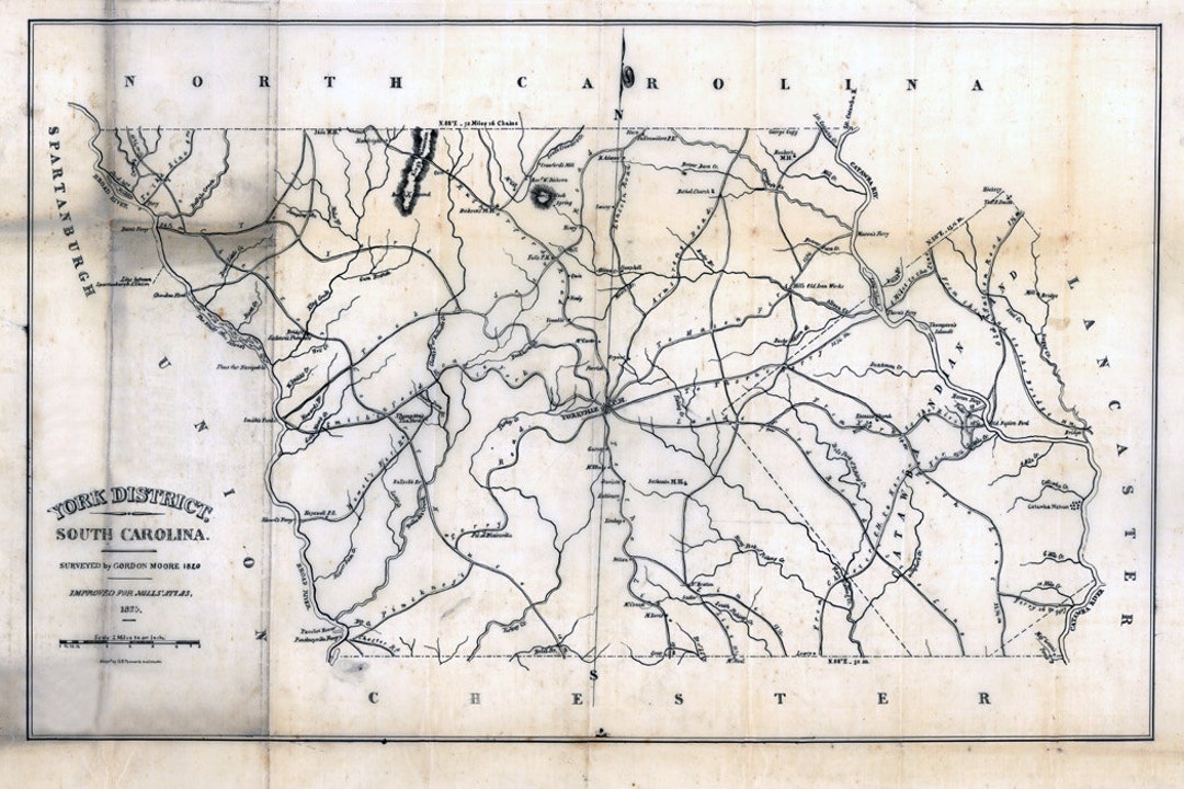1825 Map of York County South Carolina Landowner Names Etsy