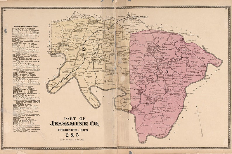 1877 Map of Southern Jessamine County Kentucky Etsy