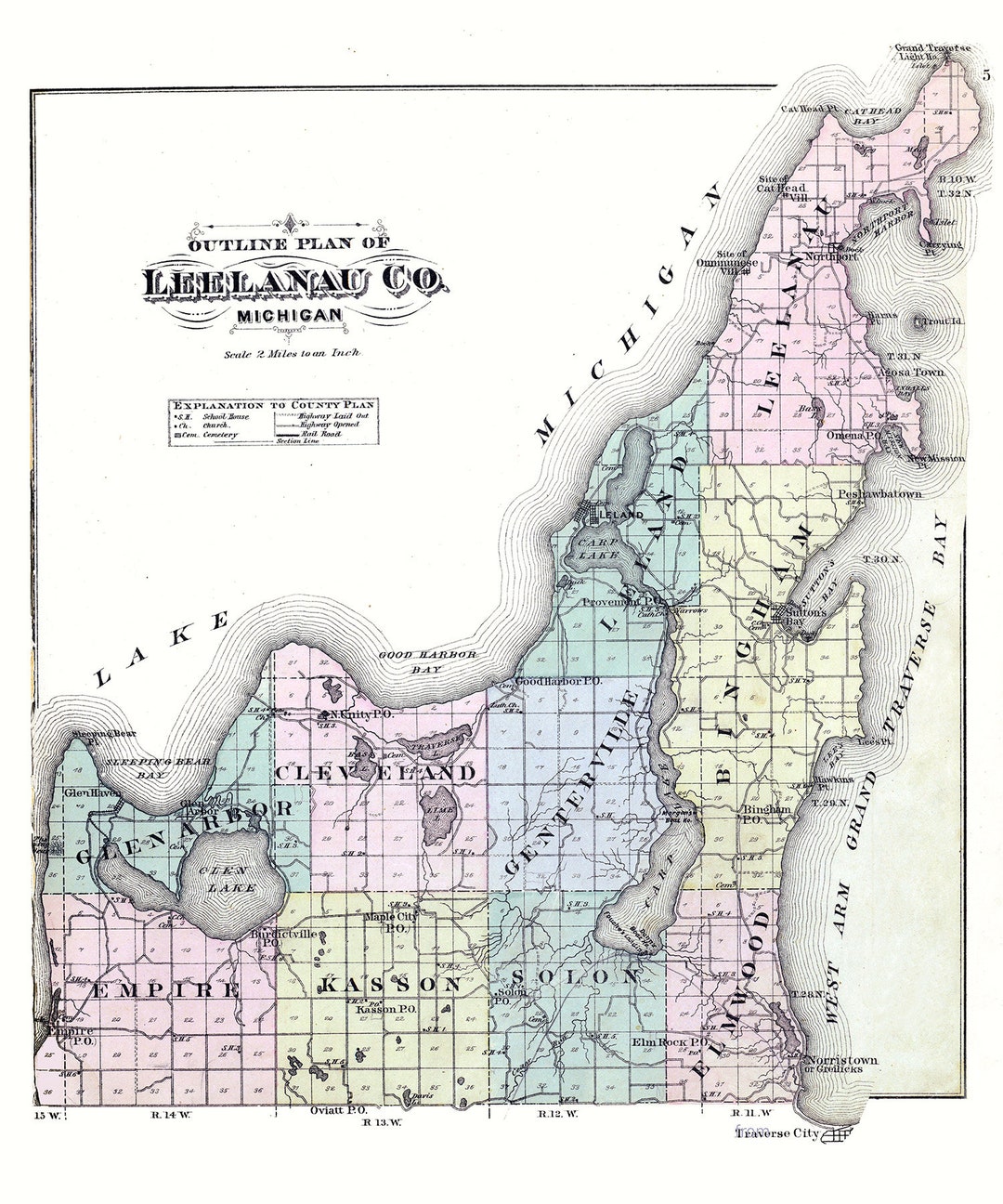 1881 Map of Leelanau County Michigan - Etsy