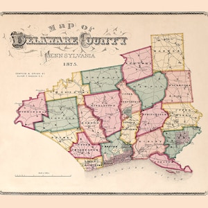 1875, carte du comté de Delaware, Pennsylvanie