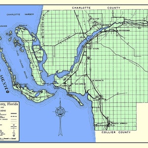1935 Map of Lee County Florida Fort Myers