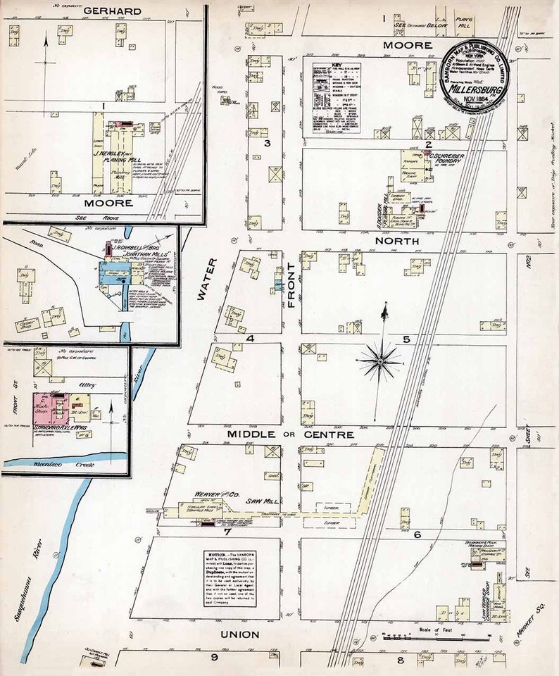 1884 Town Map of Millersburg Dauphin County Pennsylvania Etsy