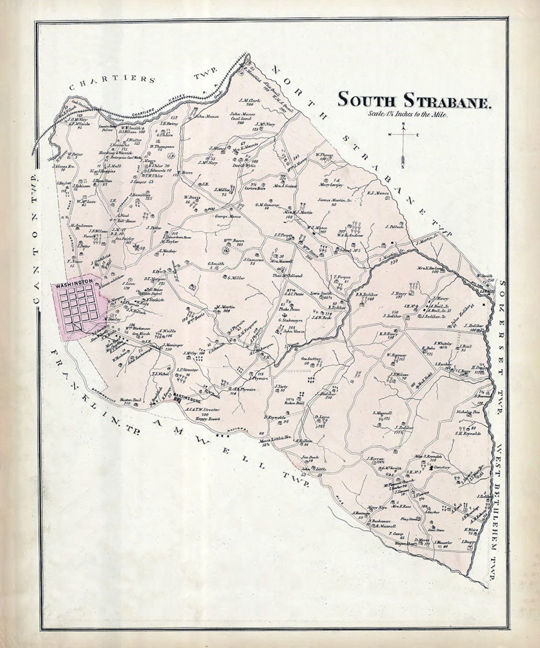 1876 Map of South Strabane Township Washington County Pa Etsy