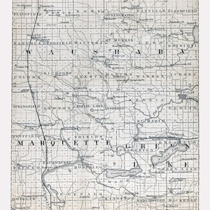 1880 Kaart van Waushara Marquette en Green Lake County Wisconsin