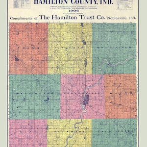1906 Farm Line Map du comté de Hamilton, Indiana