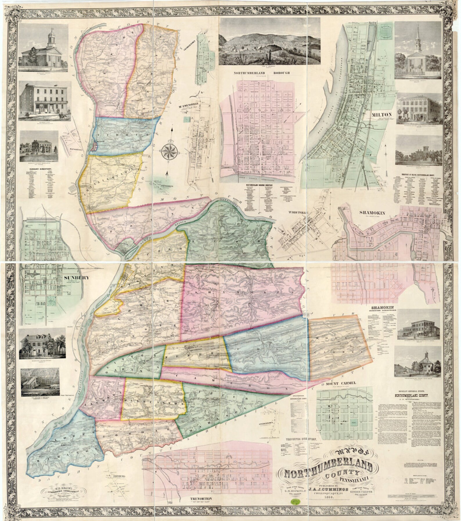 1858 Map of Northumberland County Pa From Actual Surveys | Etsy