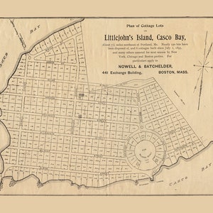 1893 Map of Littlejohns Island Cottage Lots Casco Bay Maine
