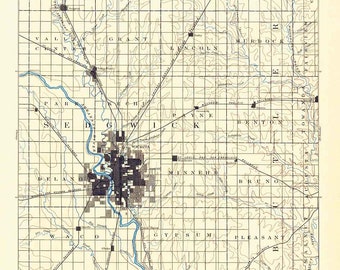 1894 Topo Map of Wichita Kansas Harvey Waco