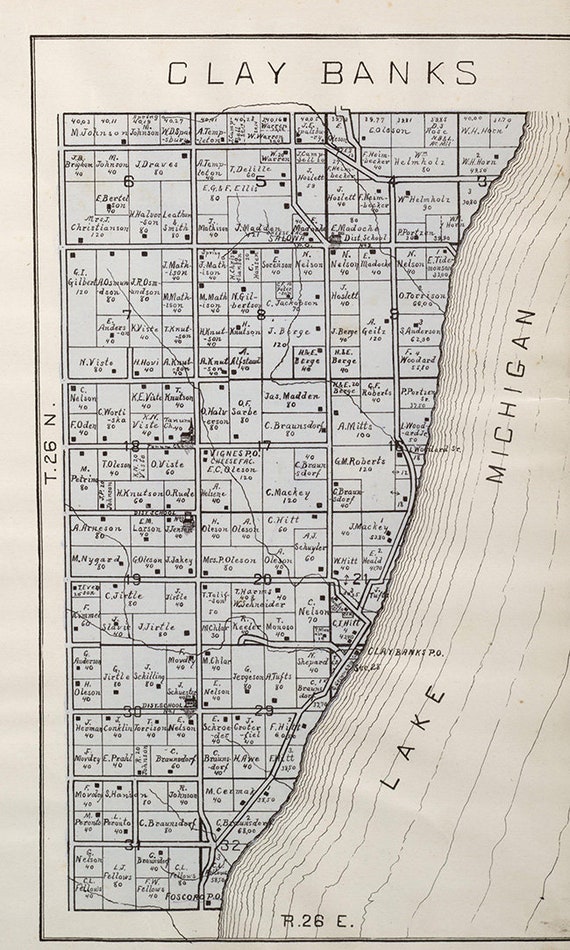1899 Map of Clay Banks Township Door County Wisconsin Etsy