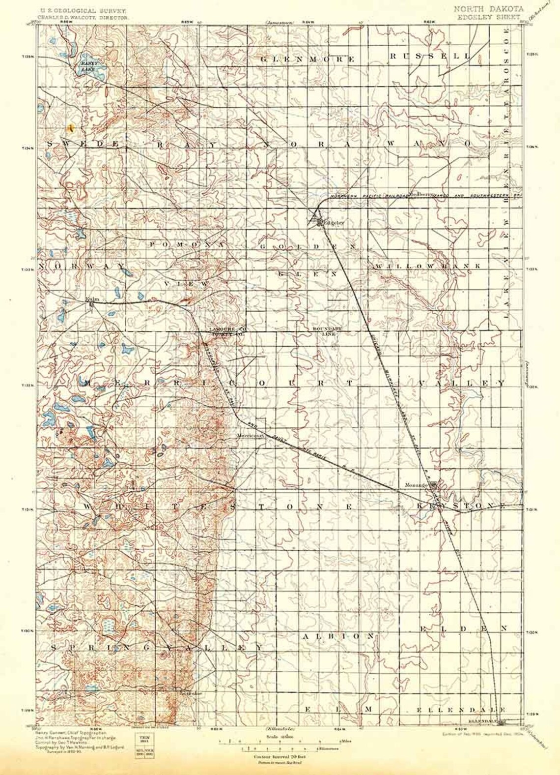 1896 Topo Map of Edgeley North Dakota Etsy