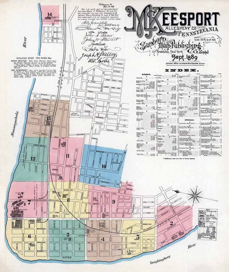 1889 Town Map of McKeesport Allegheny County Pennsylvania image 1