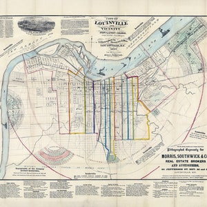 Kaart uit 1869 van Louisville, Kentucky