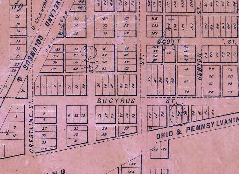1850 Map of Crestline Crawford County Ohio Etsy