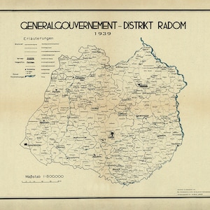 1939 Städte und Regionsplan von Radom, Bezirk Galizien Österreich Ungarn