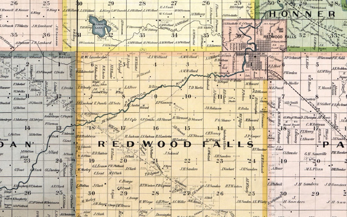 1898 Mapa del Condado de Redwood Minnesota Redwood Falls Etsy