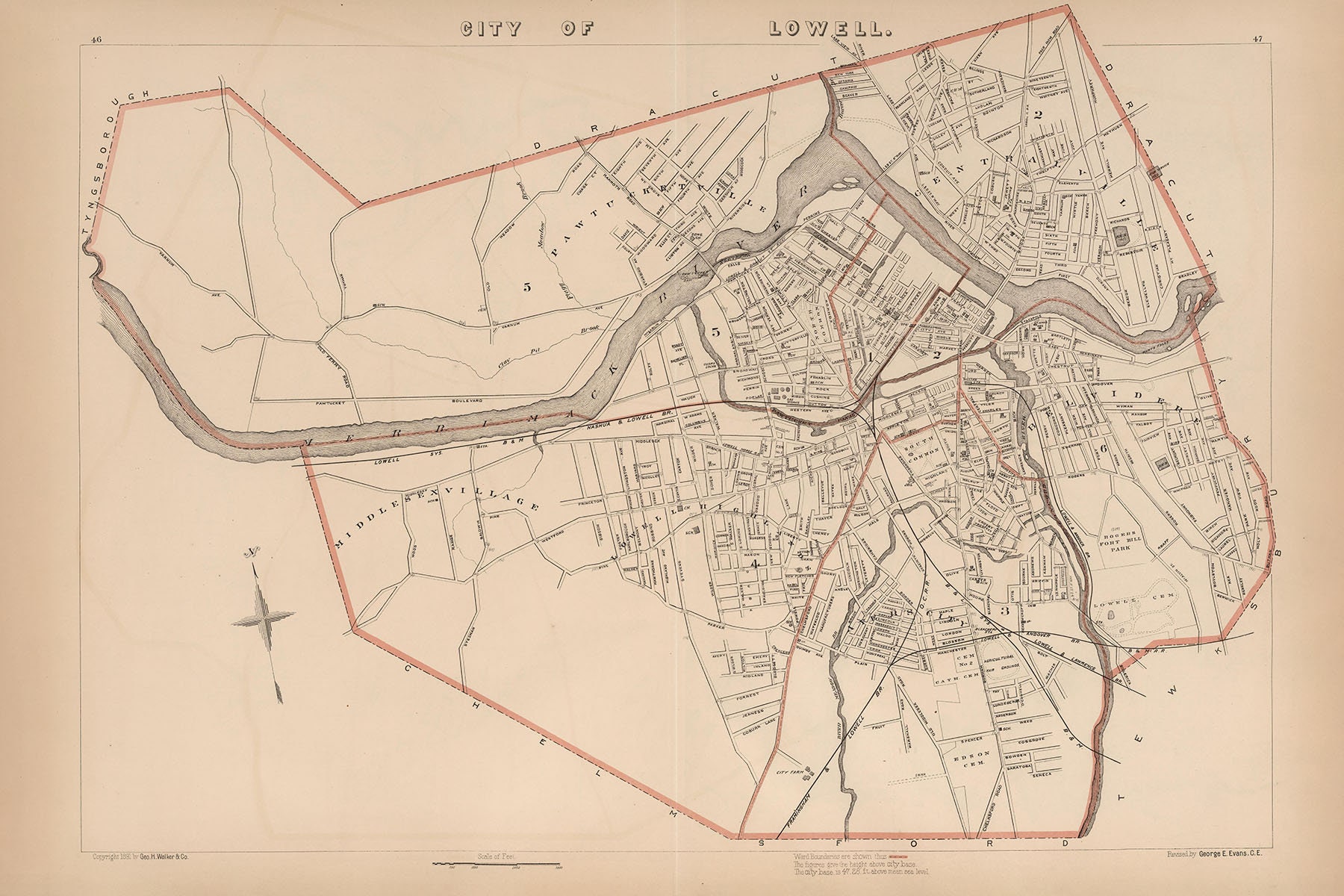 1891 Map of Lowell Massachusetts