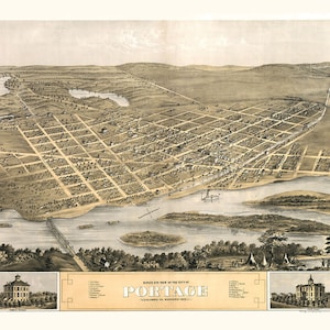 1868 Panorama-Karte von Portage Columbia County, Wisconsin