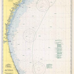 1943 Nautische kaart van scheepswrakken Charleston Light naar Cape Canaveral