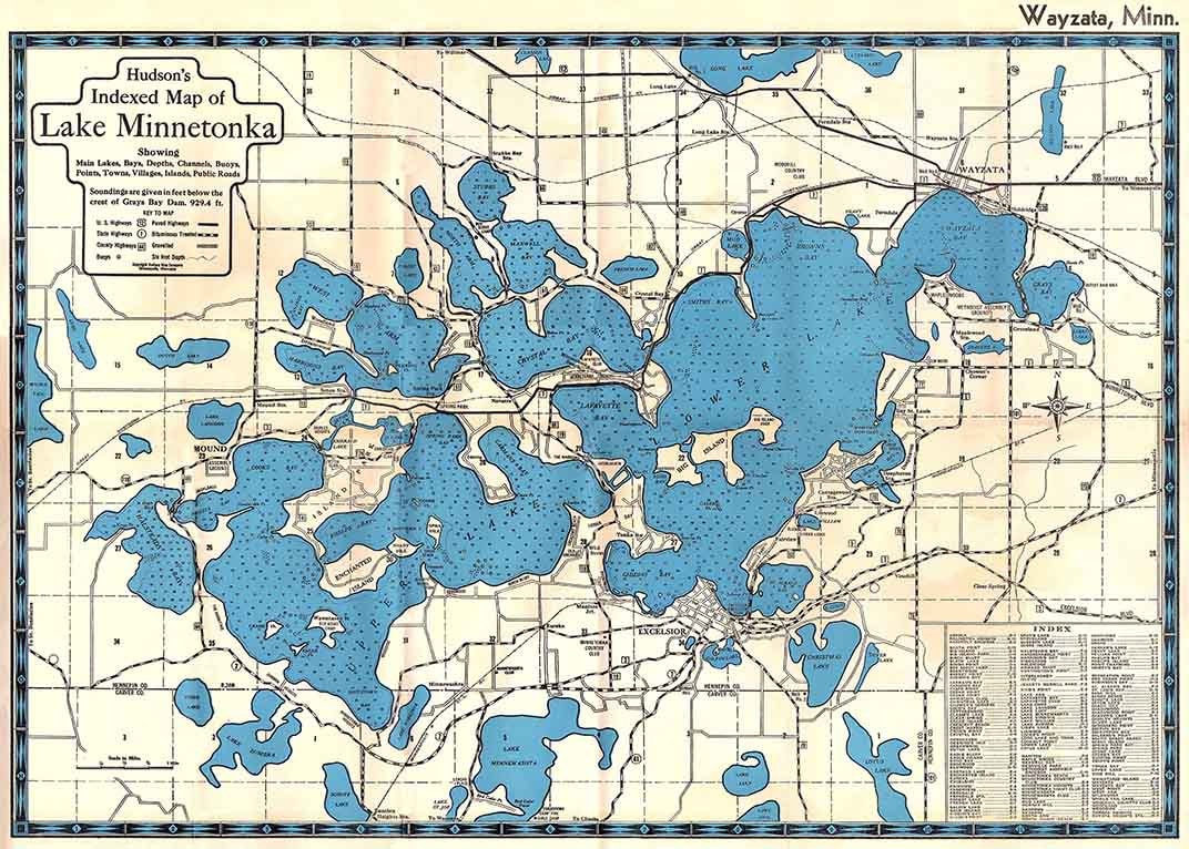 Hand Painted Map of Lake Minnetonka, 1905 / Vintage Minnetonka Map 