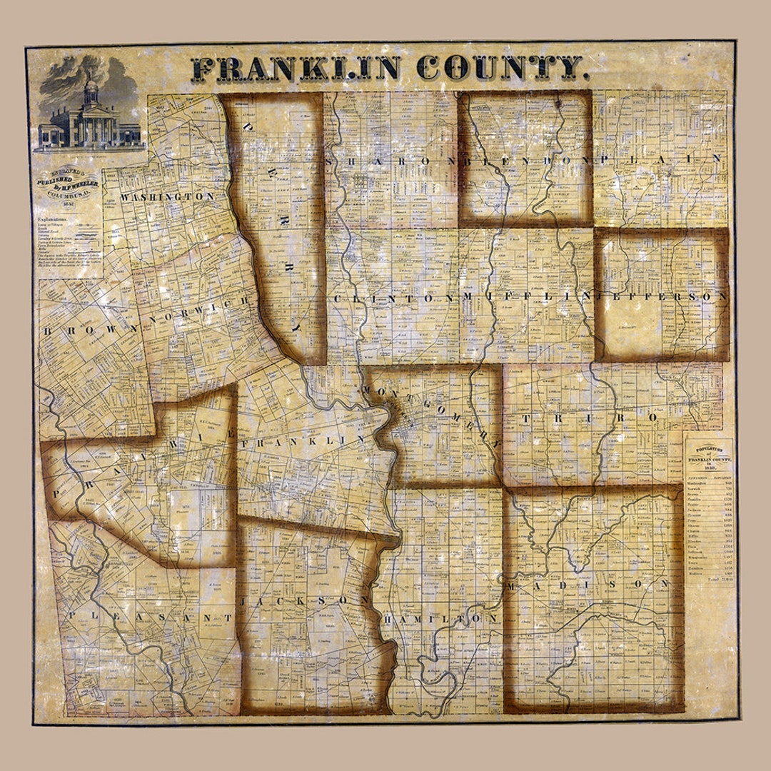 1842 Farm Line Map of Franklin County Ohio Etsy