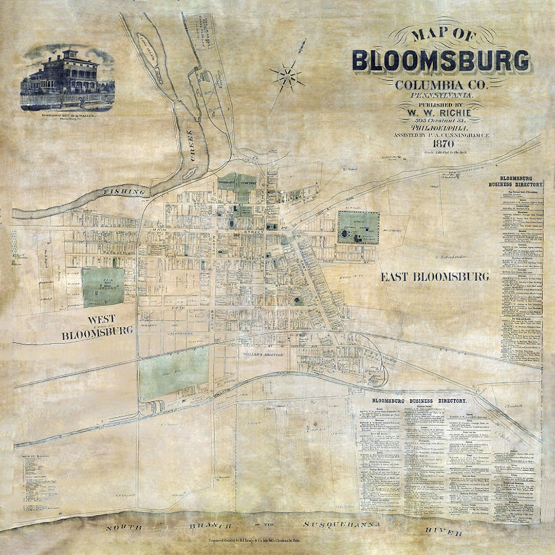 1870 Map of Bloomsburg Columbia County Pennsylvania Etsy