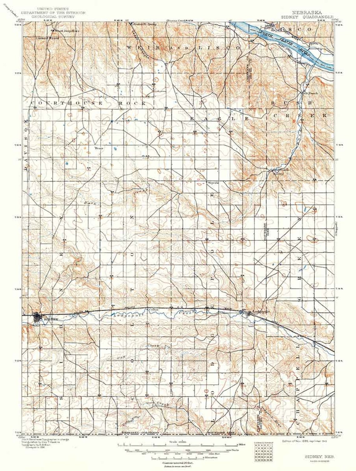 1899 Topo Map of Sidney Nebraska Courthouse Rock Etsy