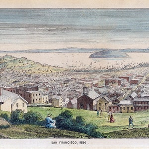 1854 Panorama-Kartenzeichnung von San Francisco Kalifornien