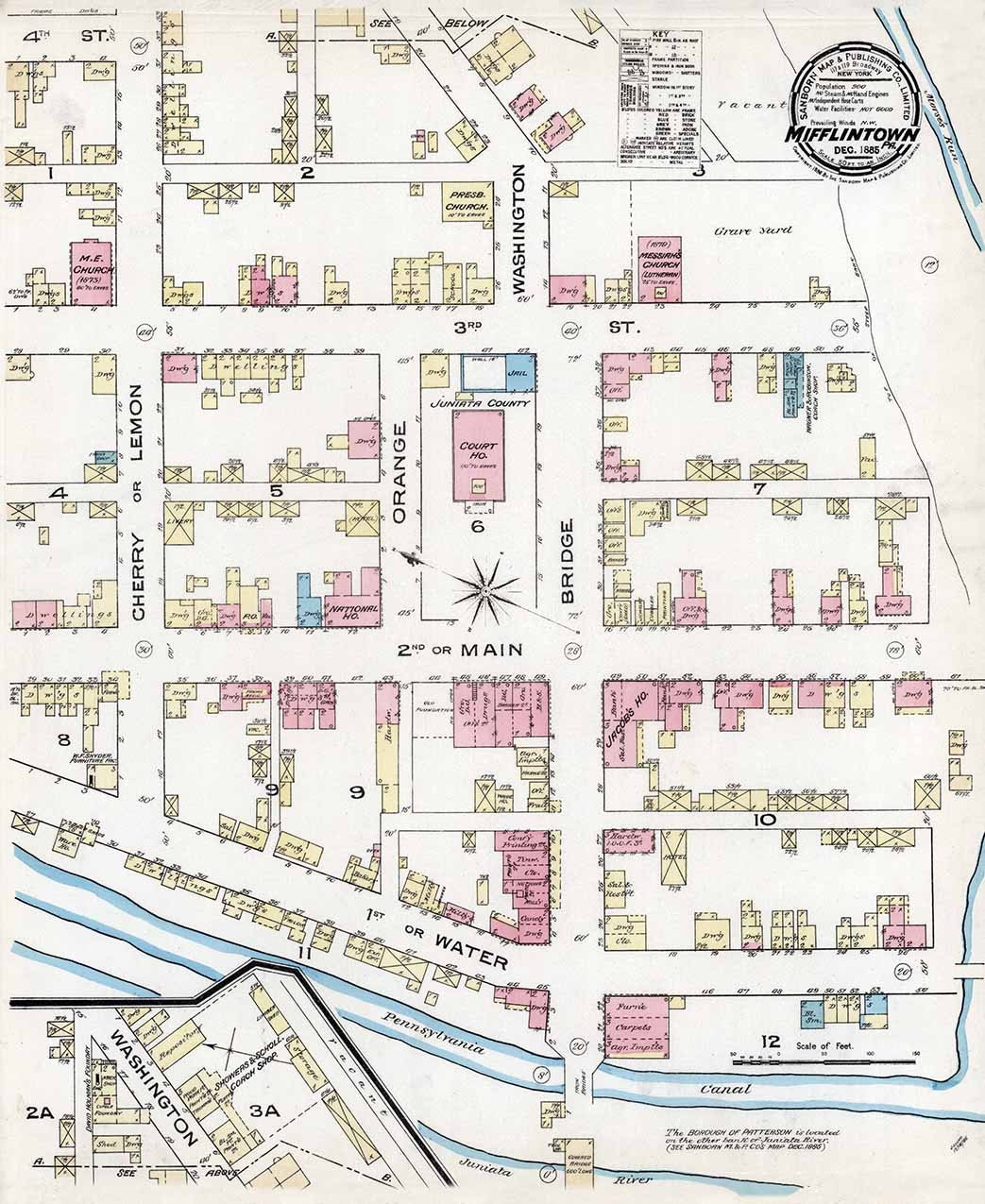 1885 Town Map of Lewistown Mifflin County Pennsylvania