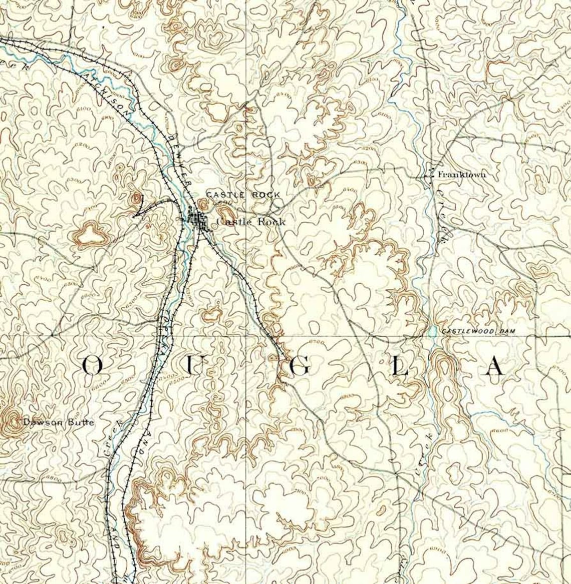 1894 Topo Map of Castle Rock Colorado Etsy