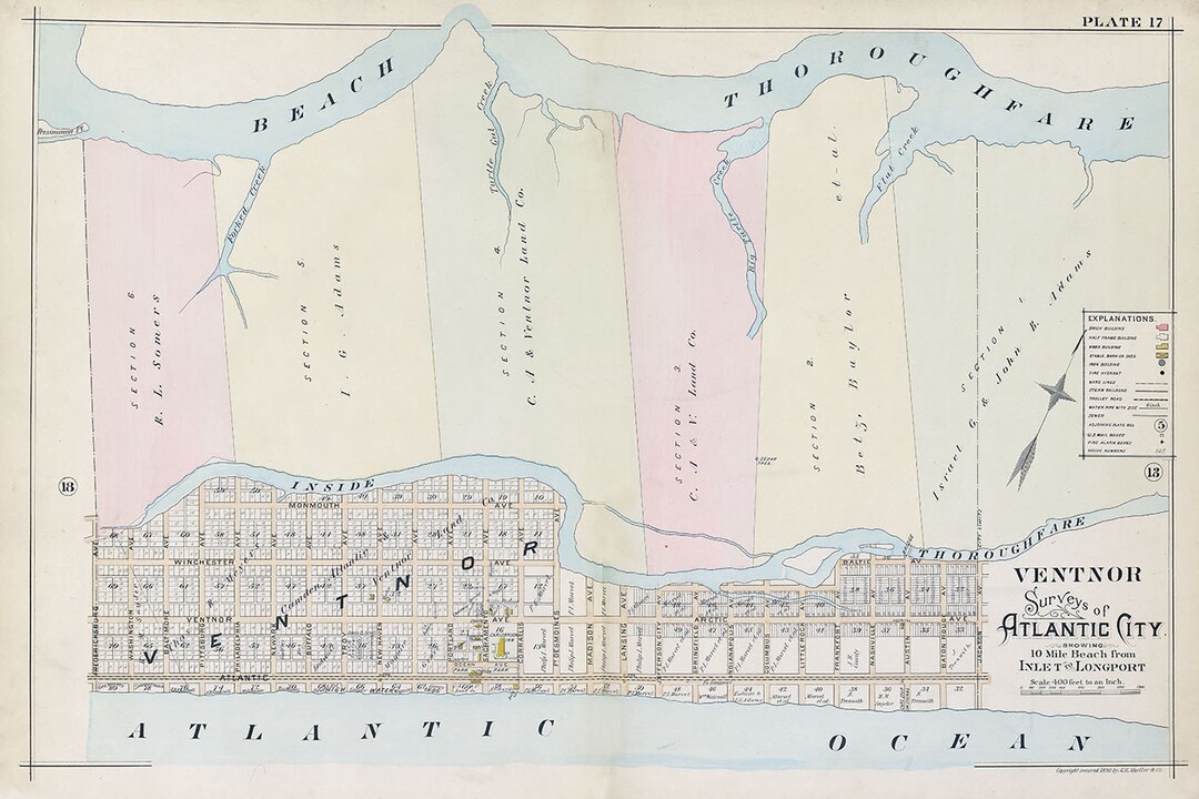 1896 Town Map of Ventnor Atlantic County New Jersey Etsy