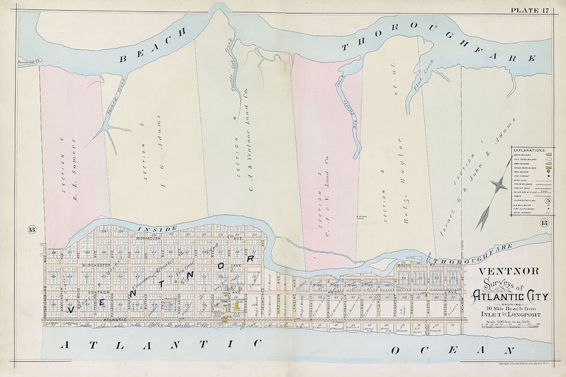 1896 Town Map of Ventnor Atlantic County New Jersey Etsy