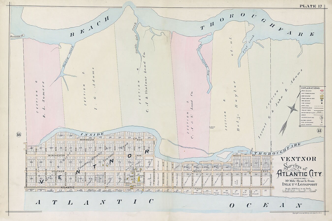 1896 Town Map of Ventnor Atlantic County New Jersey