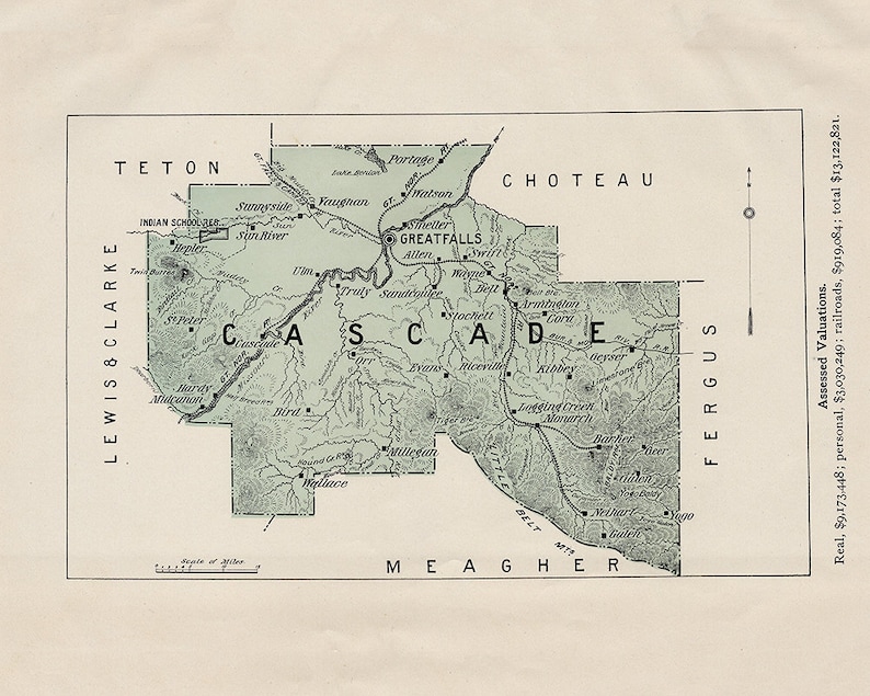 1900 Map of Cascade County Montana Etsy