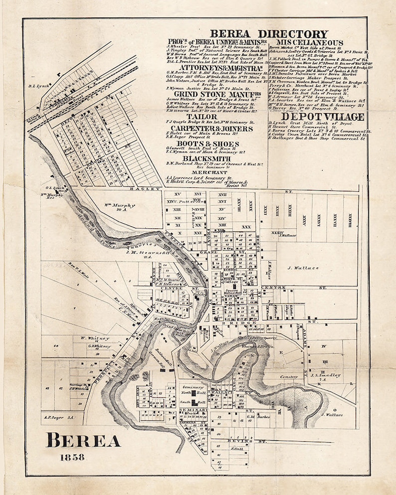 1858 Map of Berea Cuyahoga County Ohio - Etsy