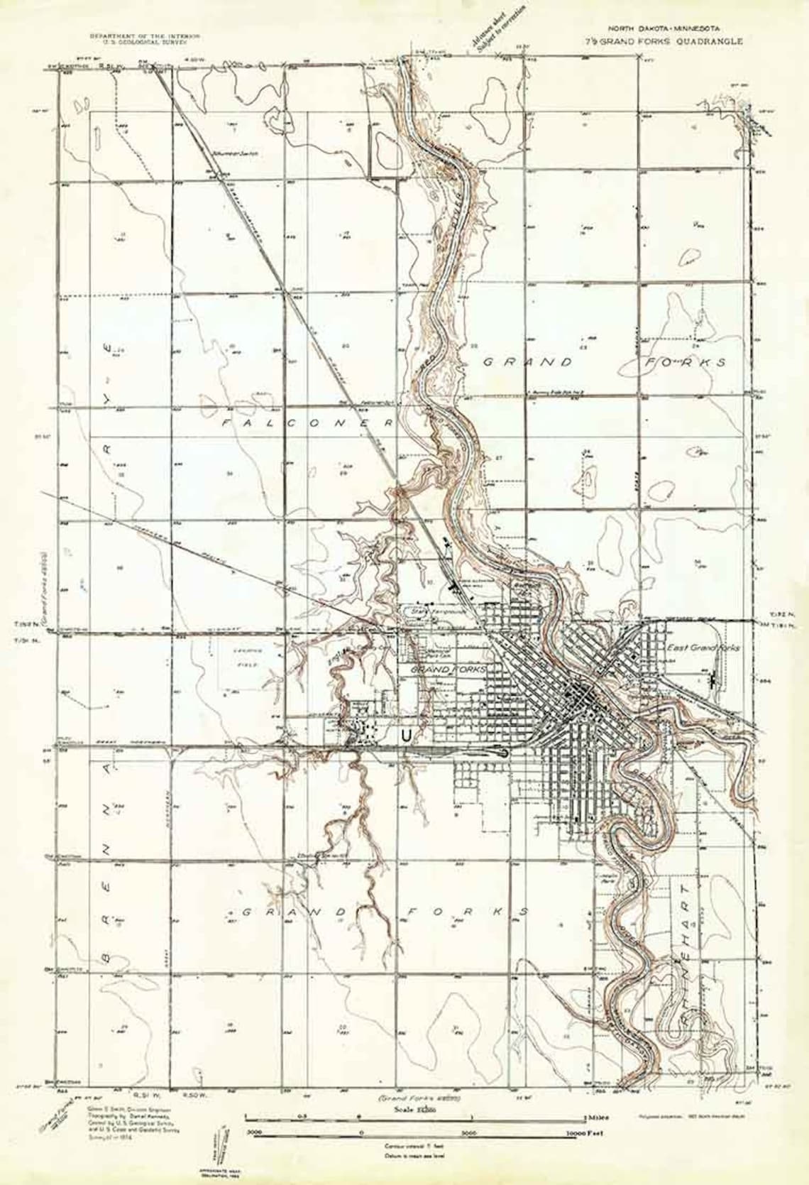 1934 Topo Map of Grand Forks North Dakota Quadrangle Etsy