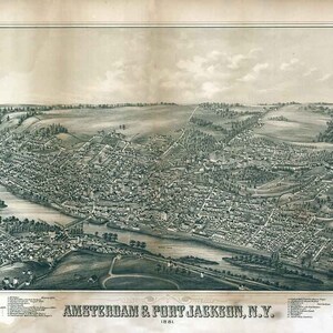 1881 Carte panoramique d'Amsterdam Port Jackson New York