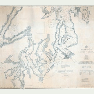 Carte marine de Puget Sound de Seattle à Olympie, Washington, 1905