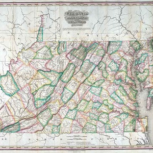 1827 Map of Virginia Maryland and Delaware