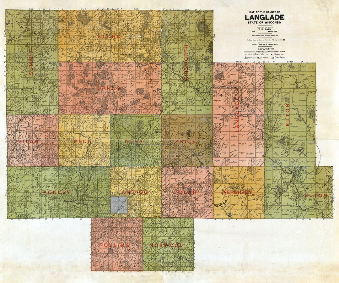 1908 Farm Line Map of Langlade County Wisconsin Etsy