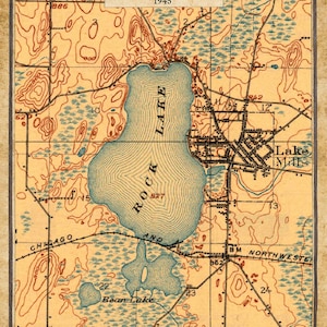1945, carte du comté de Rock Lake Jefferson, Wisconsin