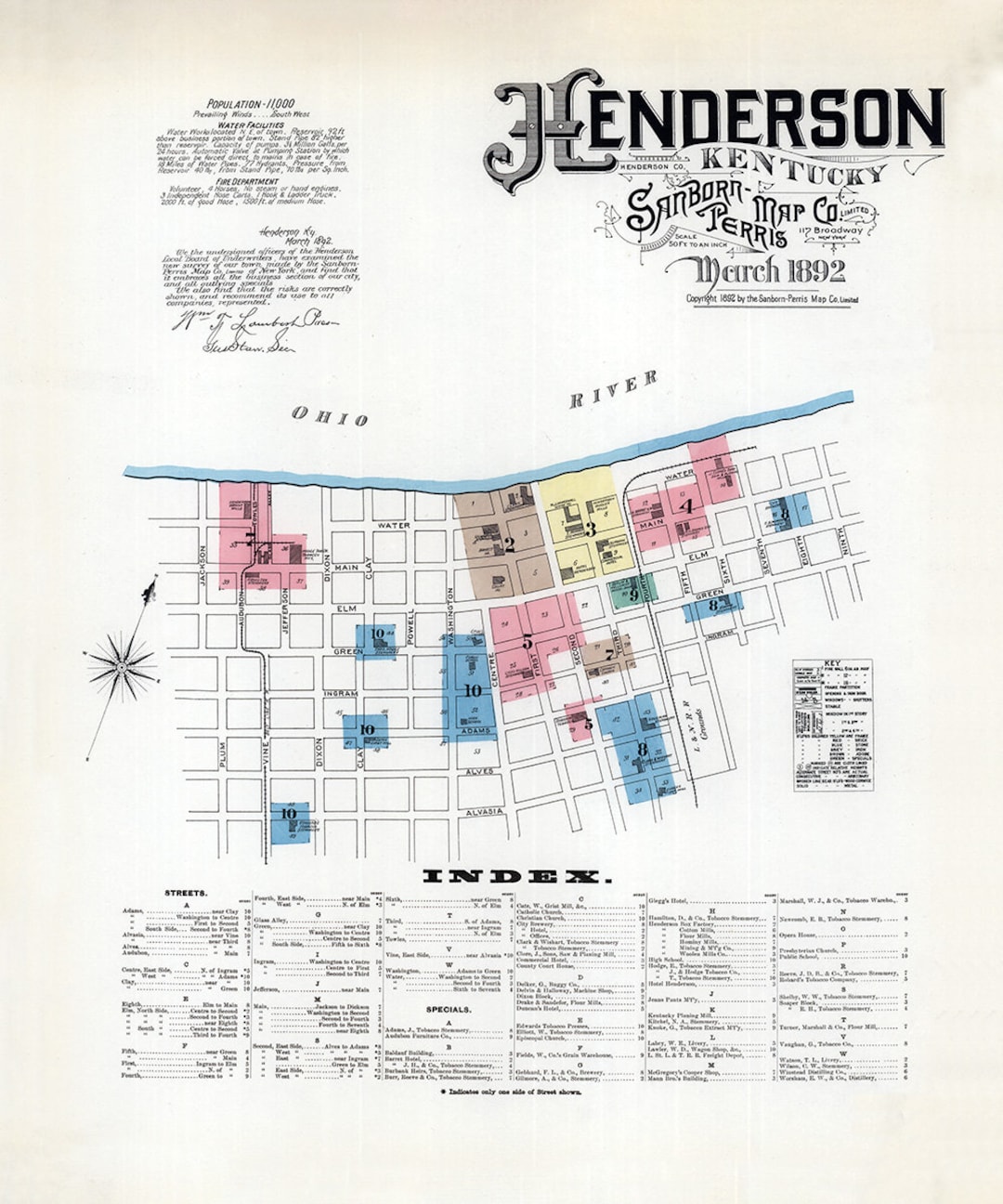 1892 Town Map of Henderson Kentucky Etsy