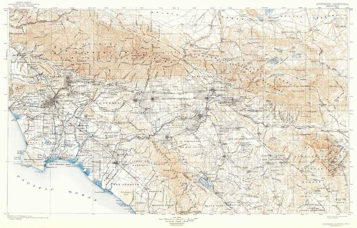 1901 Topo Map of Southern California Los Angeles Mojave Desert Etsy