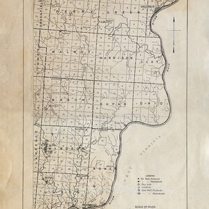 Carte des puits de pétrole et de gaz de Lawrence Scioto et du sud-ouest du comté de Gallia (Ohio) en 1916