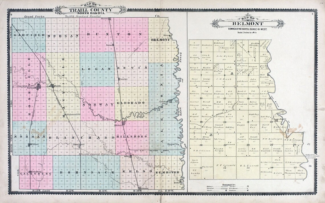 1892 Map of Traill County North Dakota Etsy