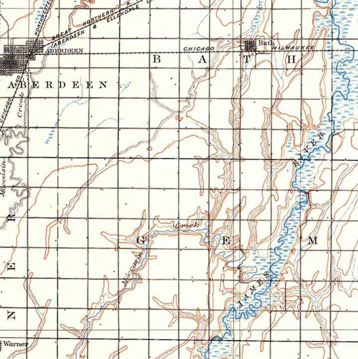 1895 Topo Map of Aberdeen South Dakota Etsy