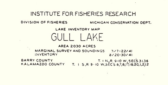 1941 Map of Gull Lake Barry and Kalamazoo County Michigan