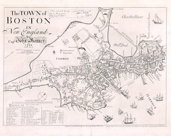 1722 Map of Boston in New England